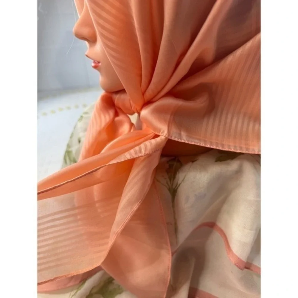 Vintage‎ Peach Tonal Stripe Square Scarf Made in Italy Sheer Head Scarf 31x31